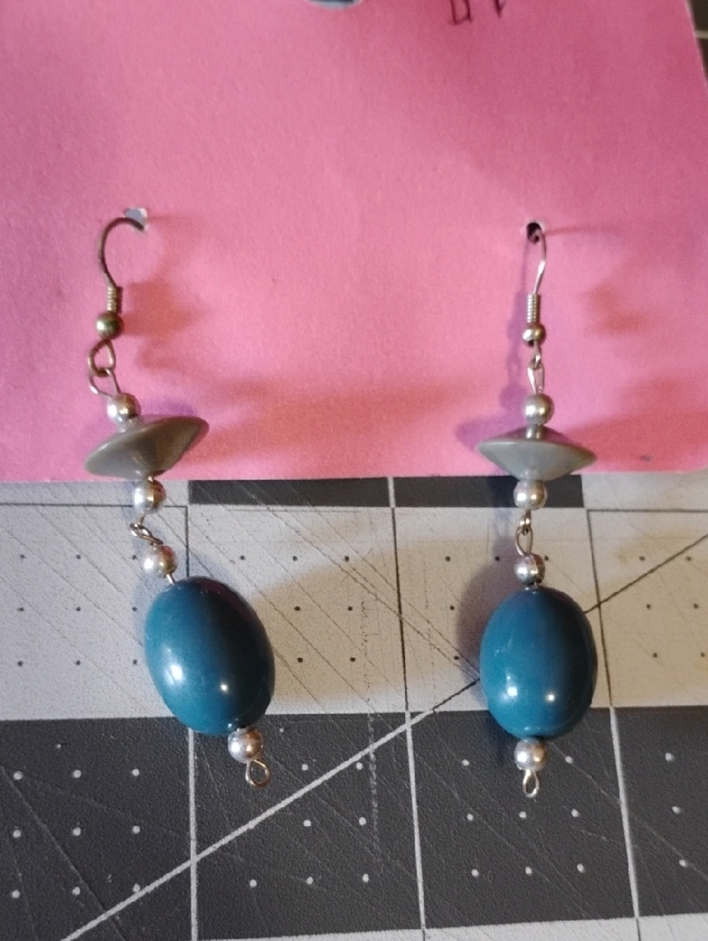 Teal Bead Drop Earrings - Unbranded